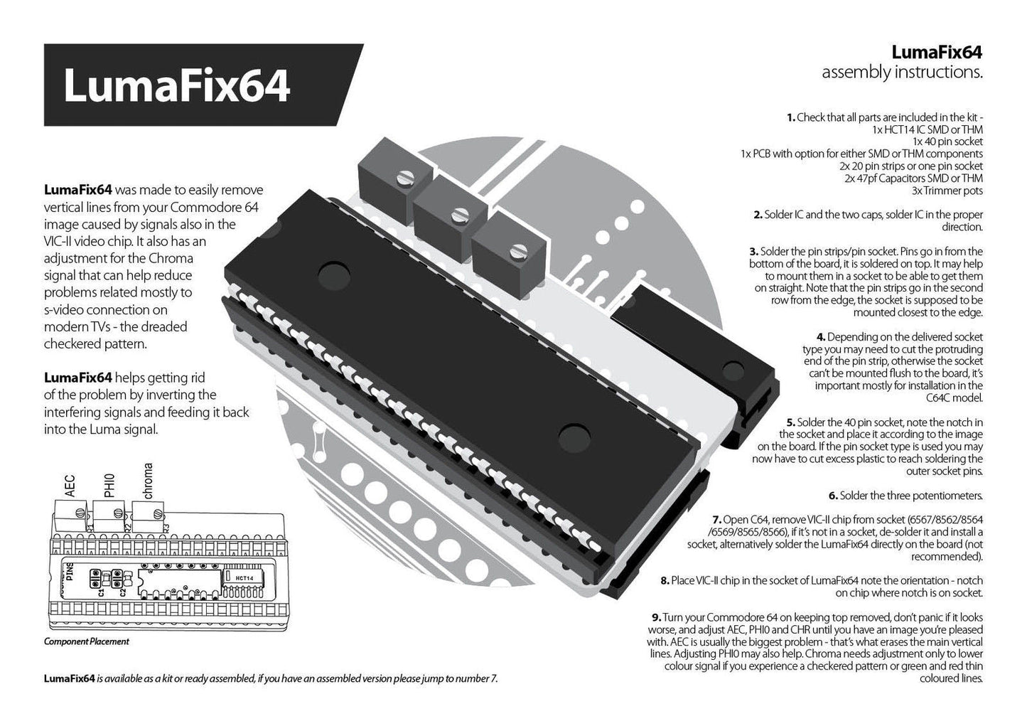 Commodore C64 / 64C JailBar Eliminator LumaFix64 Kit - RetroFixes LLC